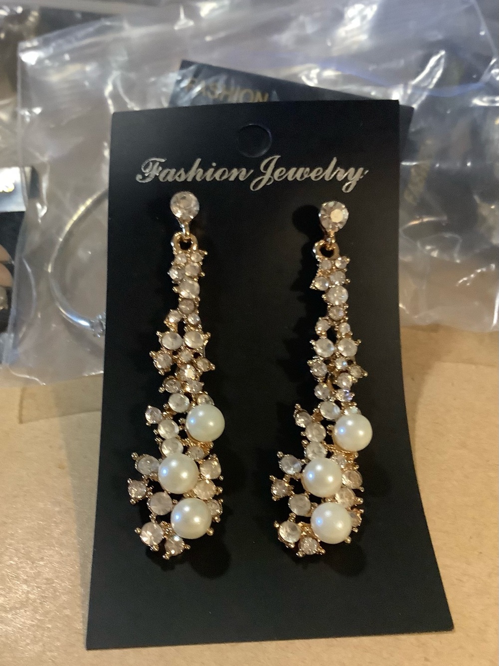 Fashion Jewelry Gold-Tone Pearl and Crystal Drop Earrings - White Pearls